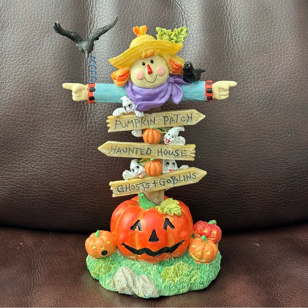 Scarecrow with Ghosts and Jack O’ Lanterns - Vintage Halloween Figurine